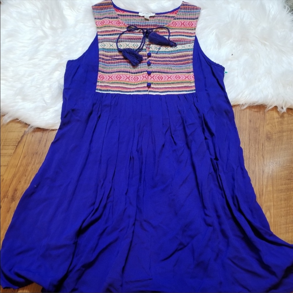 Umgee blue dress with stripes/tribal design